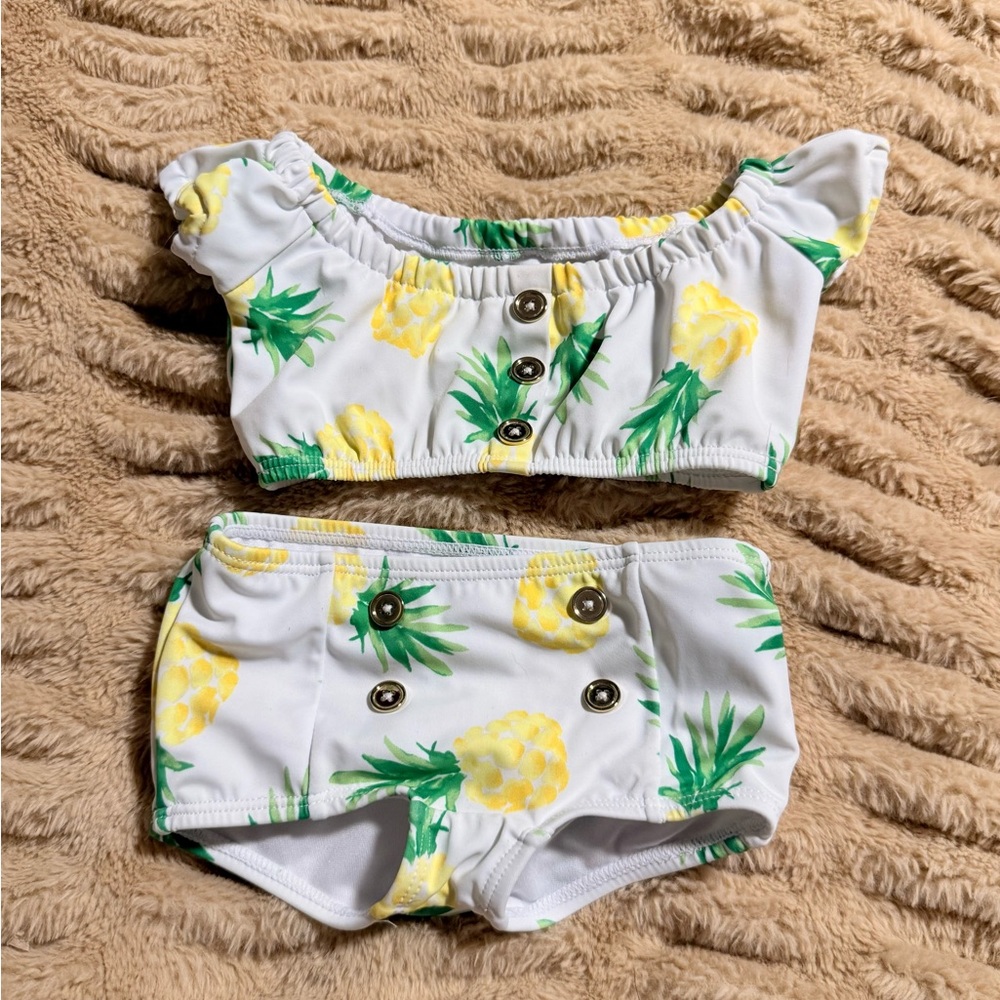 Janie & Jack Pineapple Print Swim Set - White and Yellow 3-6 months